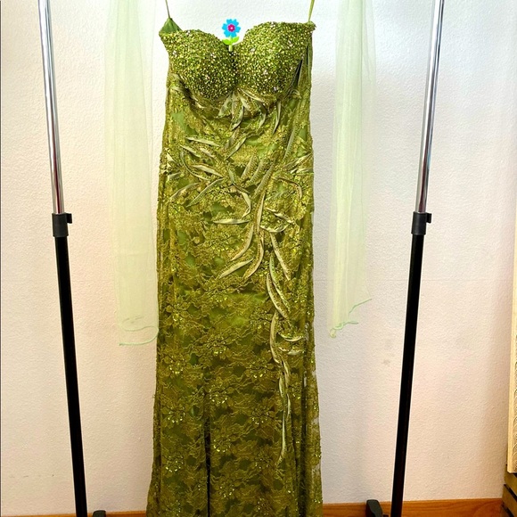 Lace Green Medium Especial Ocassion Gown Size Medium - Picture 1 of 12